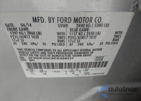 2014 Ford Edge Se z USA, uszkodzony, nr VIN 2FMDK3GC8EBA68531